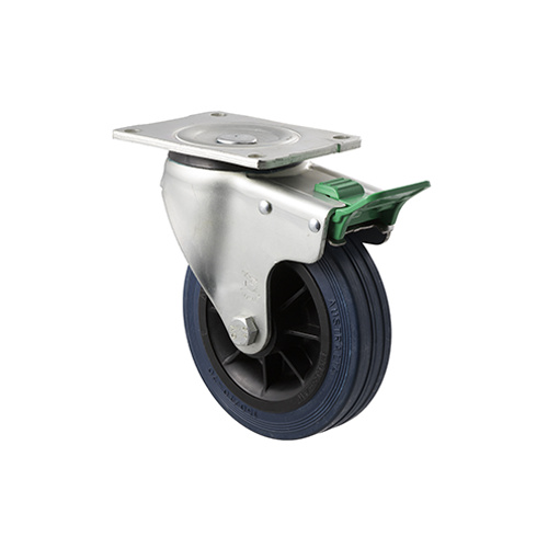 230kg Rated Industrial Hi Resilience Castor - Rubber Tyre - 150mm - Plate Direction Lock - Plain Bearing - ISO