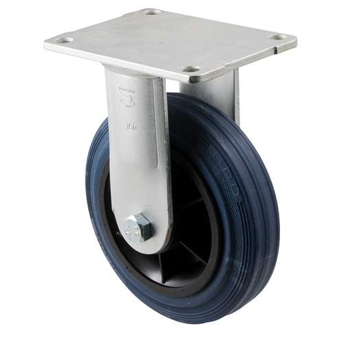 230kg Rated Industrial Hi Resilience Castor - Rubber Tyre - 150mm - Plate Fixed - Plain Bearing - NA