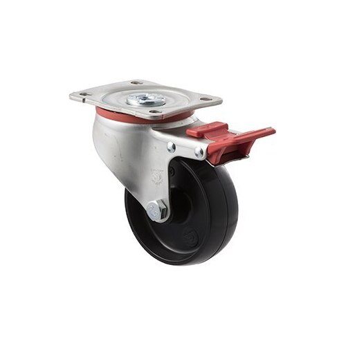 300kg Rated Industrial Castors - Nylon Wheel - 100mm - Plate Brake - Roller Bearing