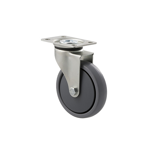 50kg Rated Light Duty Castor - TPE Wheel - 100mm - Plate Swivel - Plain Bearing