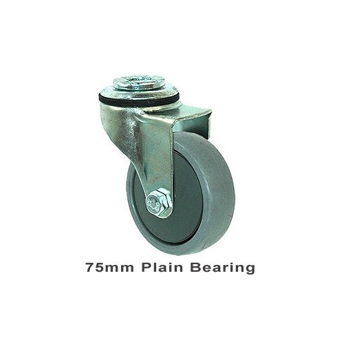 50kg Rated Light Duty Castor - TPE Wheel - 75mm - Bolt Hole Swivel - Plain Bearing