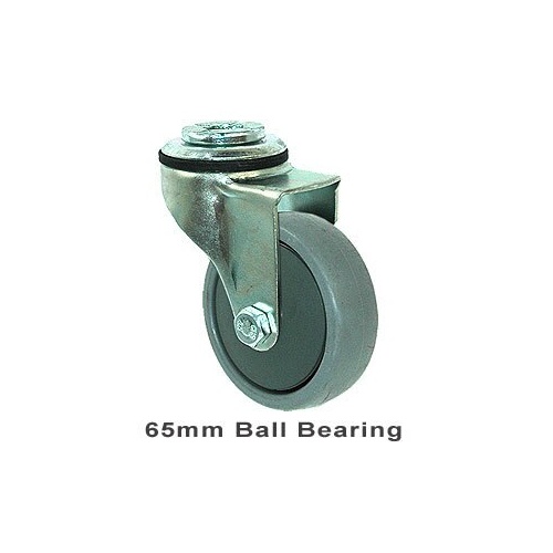 50kg Rated Light Duty Castor - TPE Wheel - 65mm - Bolt Hole Swivel - Ball Bearing