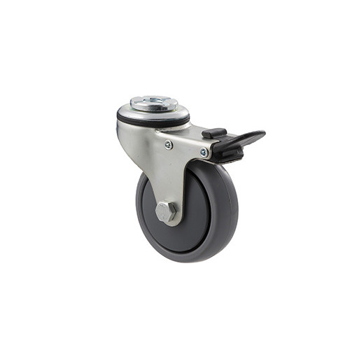 50kg Rated Light Duty Castor - TPE Wheel - 75mm - Bolt Hole Brake - Ball Bearing