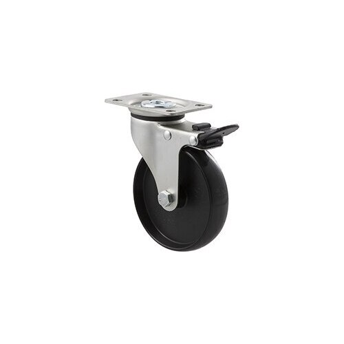 70kg Rated Light Duty Castor - Nylon Wheel - 100mm - Plate Brake - Plain Bearing