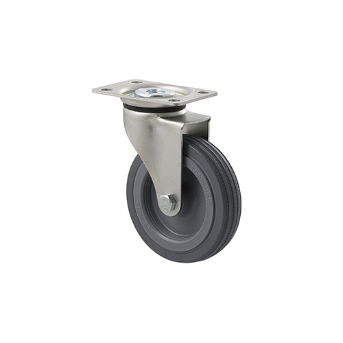 50kg Rated Light Duty Castor - Rubber Wheel - 100mm - Plate Swivel - Plain Bearing