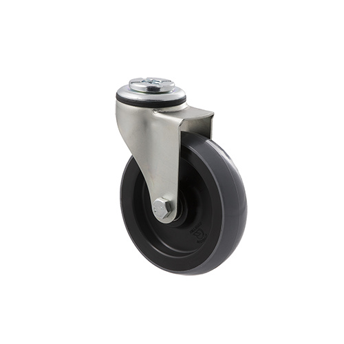 100kg Rated Industrial Castor - Polyurethane Wheel - 100mm - Bolt Hole Swivel - Plain Bearing