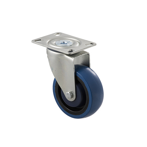 140kg Rated Industrial High Resilience Castor - Rubber Wheel - 100mm - Plate Swivel - Ball Bearing - NA