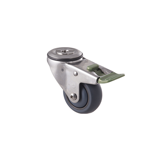 85kg Rated Stainless Steel Heavy Duty Castor - TPE Wheel - TPE Wheel - 75mm - Bolt Hole Directional Lock - Plain Bearing