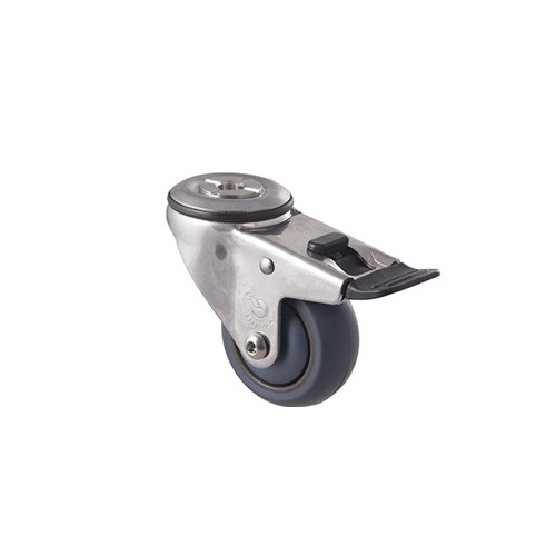 85kg Rated Stainless Steel Heavy Duty Castor - TPE Wheel - TPE Wheel - 75mm - Bolt Hole Brake - Plain Bearing