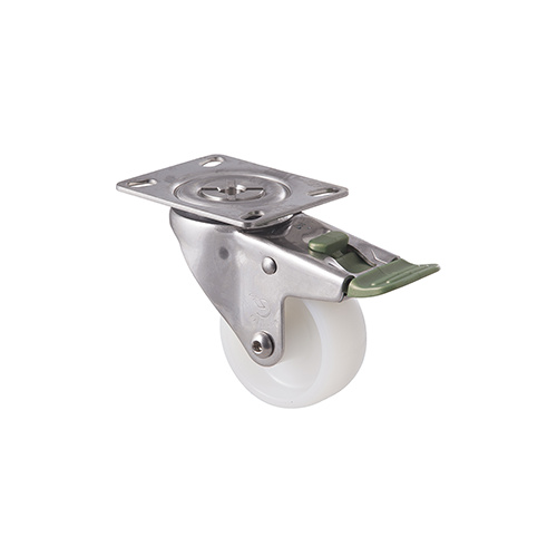 150kg Rated Stainless Steel Heavy Duty Castor - Nylon Wheel - 75mm - Plate Directional Lock - Plain Bearing - ISO