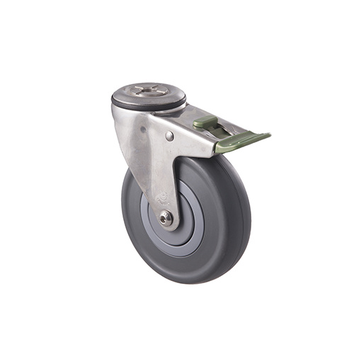 150kg Rated Stainless Steel Heavy Duty Castor - Grey Rubber Wheel - 125mm - Bolt Hole Directional Lock- Ball Bearing