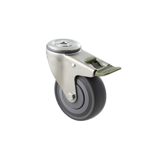 140kg Rated Industrial Castor - Grey Rubber Wheel - 100mm - Bolt Hole Directional Lock - Ball Bearing