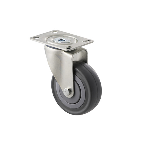 140kg Rated Industrial Castor - Grey Rubber Wheel - 100mm - Plate Swivel - Ball Bearing - ISO