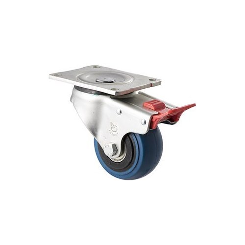 300kg Rated Industrial Hi Resilience Castor - Rubber Wheel- 100mm - Plate Brake - Ball Bearing - ISO