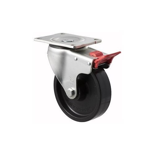 450kg Rated Industrial Castor - Nylon Wheel - 150mm - Plate Brake - Plain Bearing- ISO