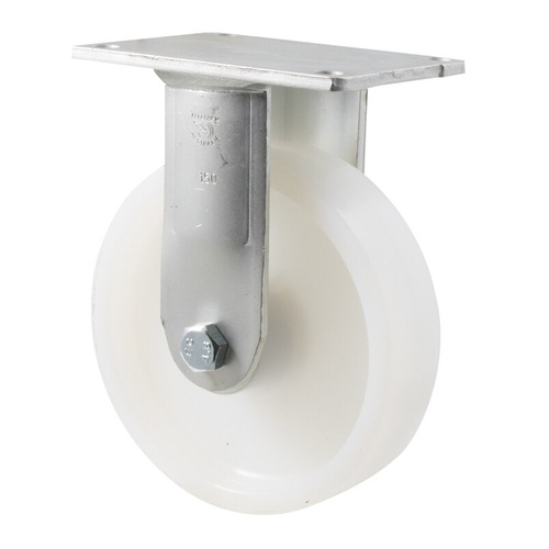 450kg Rated Stainless Steel Heavy Duty Castor - White Nylon Wheel - 150mm - Plate Fixed - Plain Bearing - NA