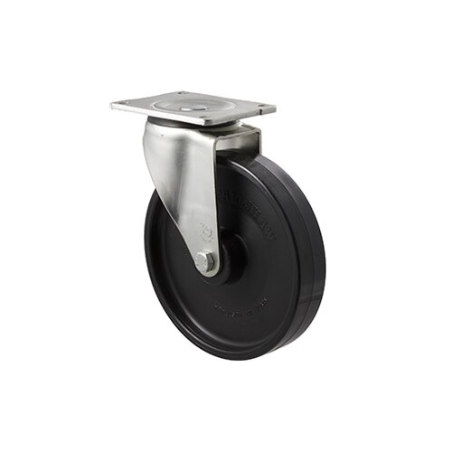 450kg Rated Industrial Castor - Nylon Wheel - 200mm - Plate Swivel - Plain Bearing - ISO