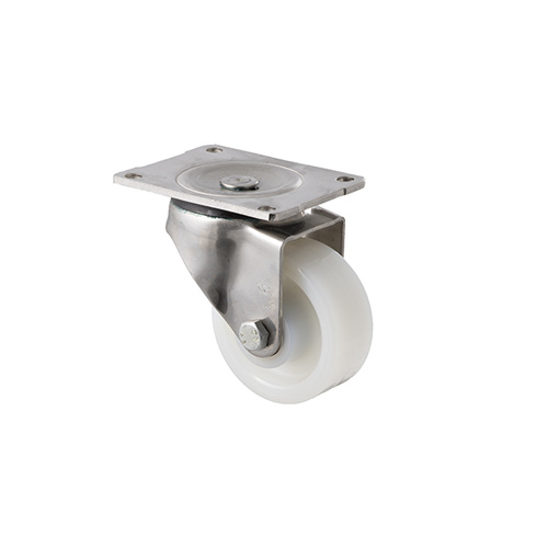 350kg Rated Stainless Steel Heavy Duty Castor - White Nylon Wheel - 100mm - Plate Swivel - Roller Bearing - ISO