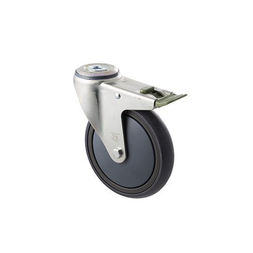 200kg Rated Industrial Castor - Grey Rubber Wheel - 150mm - Bolt Hole Directional Lock - Plain Bearing