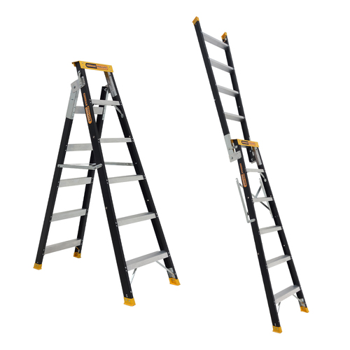 Dual purpose 150kg Rated Industrial Pro-Lite Fibreglass Ladder 6 - 8 Step (1.75m - 4.35m) 