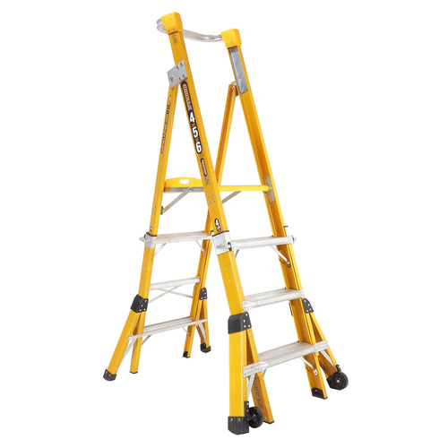 Adjustable Height 150kg Rated Industrial Fibreglass Platform Ladder 1.5m - 2.4m  (4ft - 8ft)