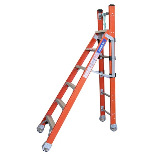 Indalex 6 - 8 Steps 150kg Rated Durable Heavy Duty Industrial Step Extension Fibreglass Ladder