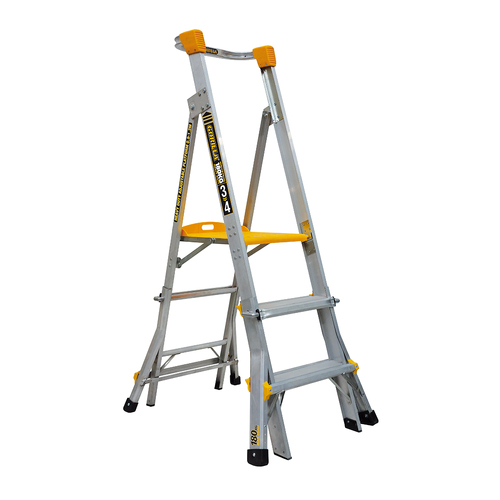 Adjustable Height Platform 180kg Rated Heavy Duty Industrial Aluminium Ladder 0.9m - 2.4m (3ft - 8ft) 