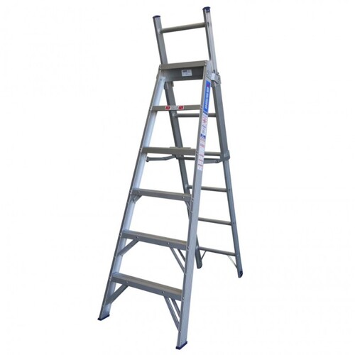 Indalex 6 - 8 Steps 150kg Rated Durable Heavy Duty Industrial 5 Way Combination Aluminium Ladder