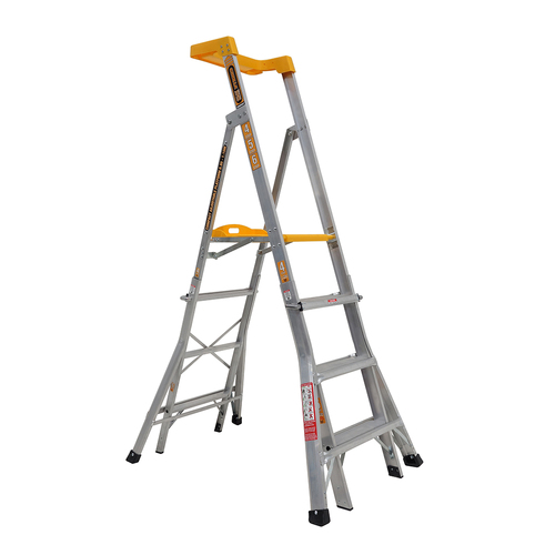 Compact Height Adjustable 150kg Rated Industrial Aluminium Platform Ladder 4 - 8 Step 