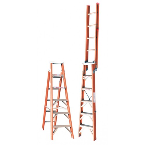 Indalex 6 - 7 Steps 135kg Rated  Industrial Fibreglass Dual Purpose "Up and Up" Step Ladder