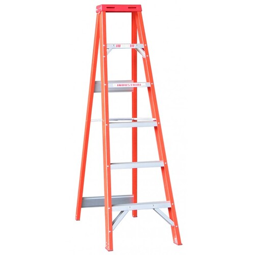 Indalex 5 - 8 Steps 135kg Rated Industrial Single Sided Fibreglass Step Ladder